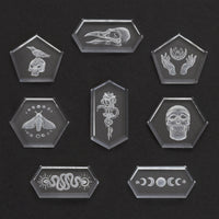 18mm Clear Quartz Hex Tablet™ Moth Intaglio Carvings