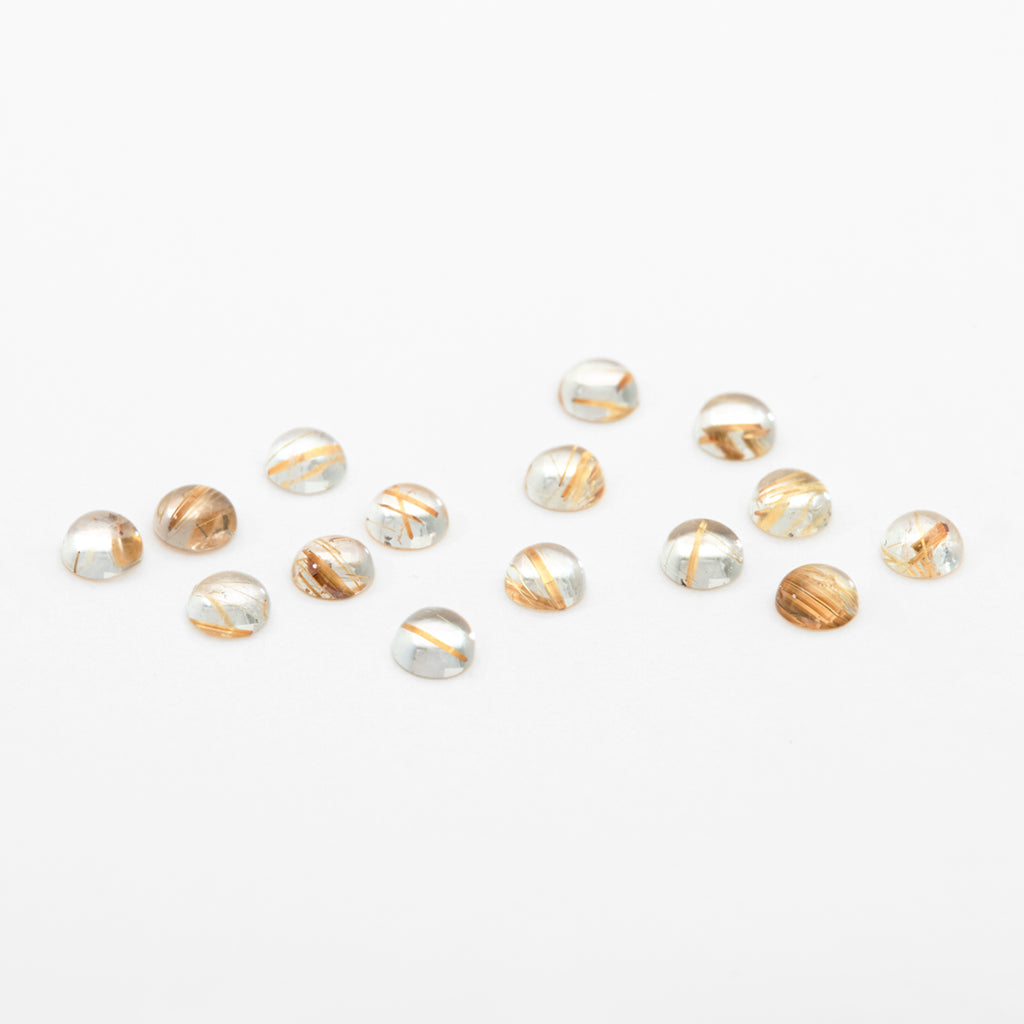 2.5 to 3mm Rutilated Quartz Round Cabs - Heavy Rutile
