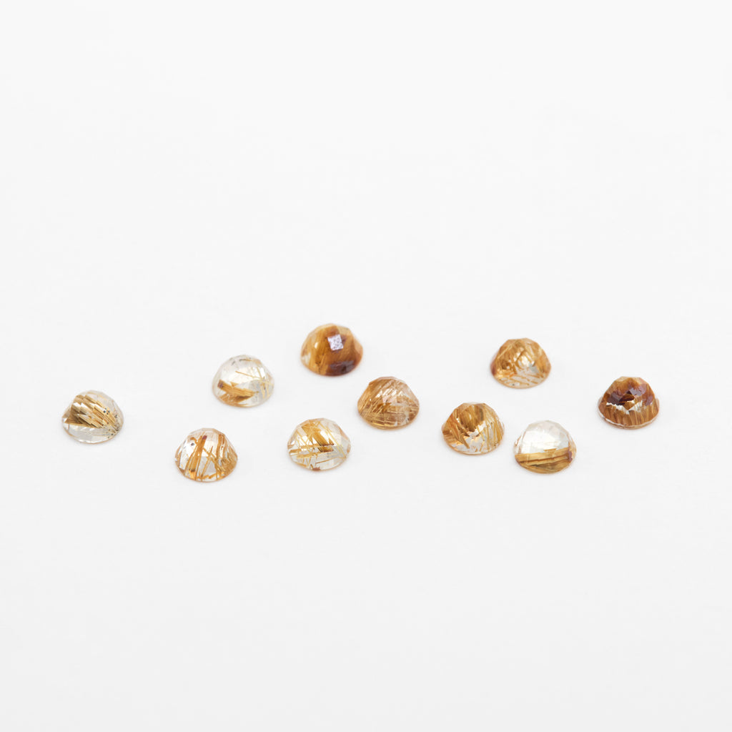 3mm Rutilated Quartz Rose Cut Rounds - Heavy Rutile