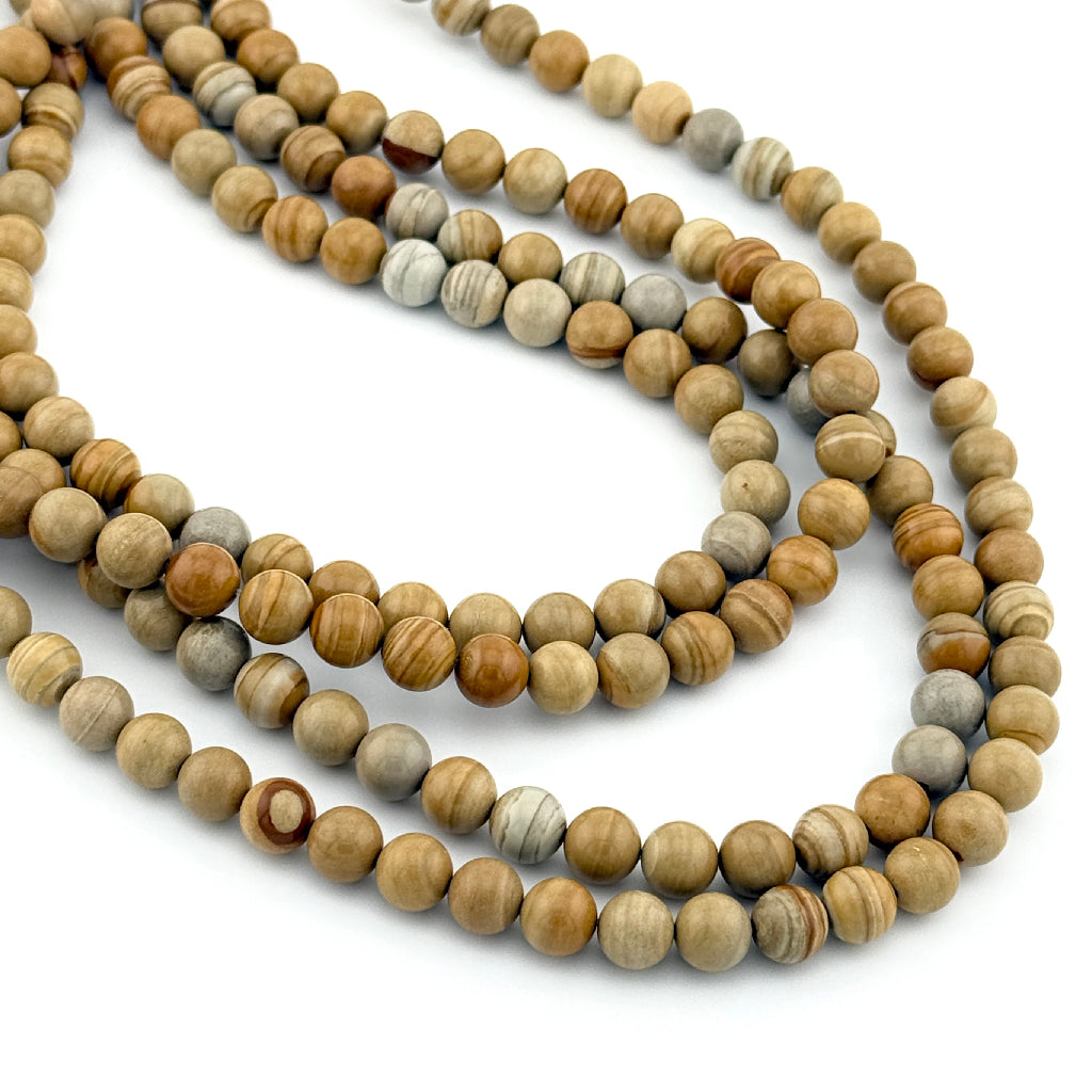 6 to 8mm Owyhee Golden Sunset Jasper Round Bead Strands