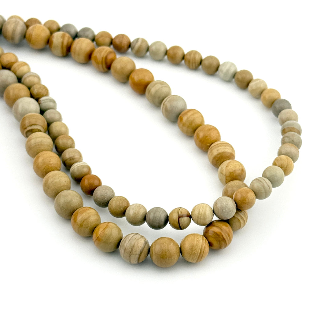 6 to 8mm Owyhee Golden Sunset Jasper Round Bead Strands