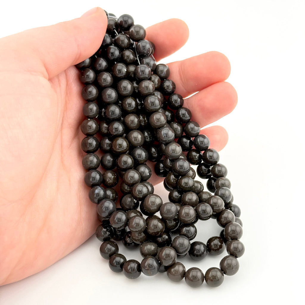 7mm Dark Brown Oregon Jasper Round Bead Strands