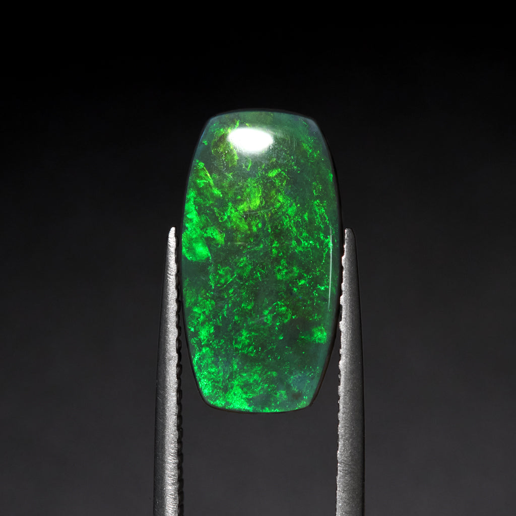 2.67ct Semi-Black Green Lightning Ridge Opal Cushion Cab