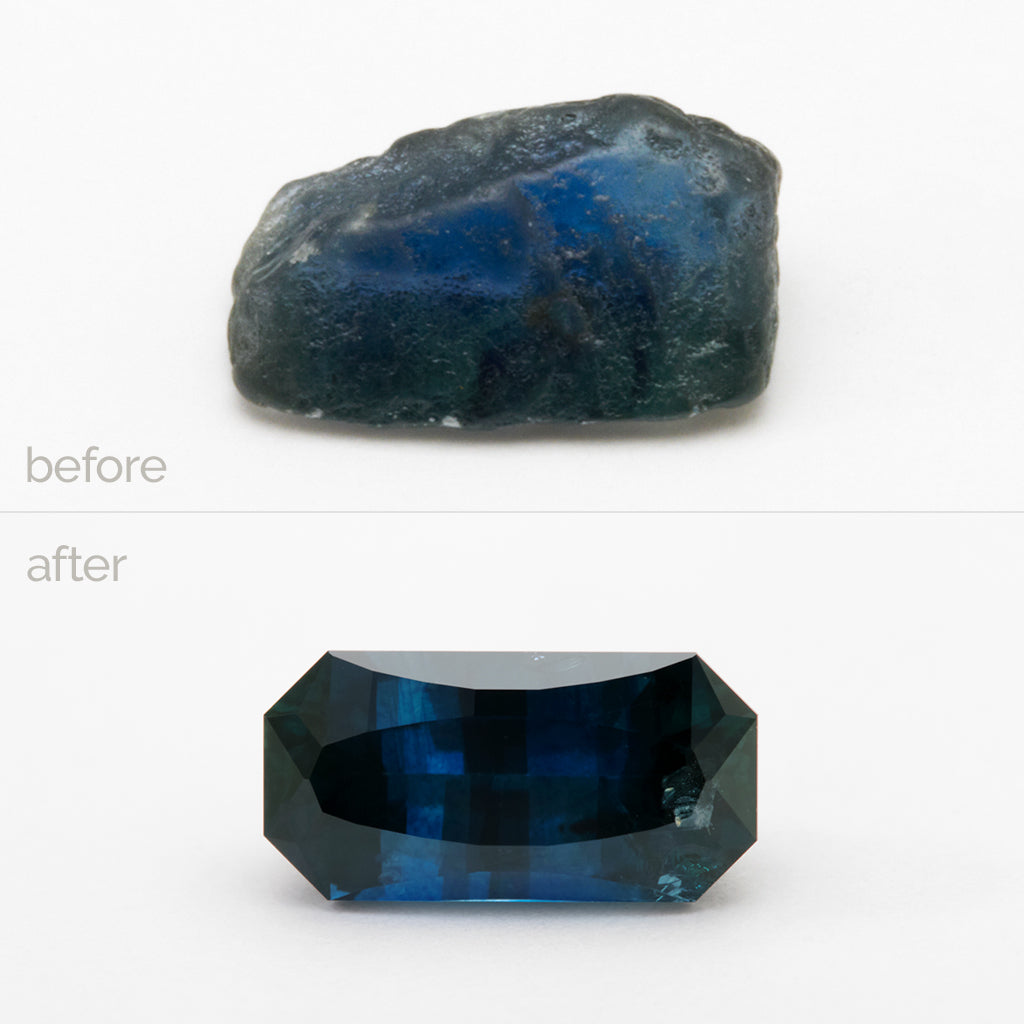 5.16ct Dark Blue Montana Sapphire Fancy Barion Emerald Cut