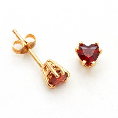 4mm Heart Idaho Garnet Stud Earrings 14k yellow gold