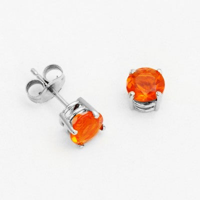 Round Red Fire Opal Silver Stud Earrings - Lab-Created Opal, Nickel-Free Rhodium Plated (Women's Jewelry)