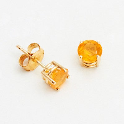 3mm, 4mm or 5mm Round Yellow Mexican Fire Opal Stud Earrings in 14kt Gold