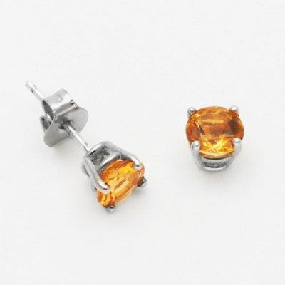 3mm, 4mm or 5mm Round Citrine Stud Earrings in Sterling Silver
