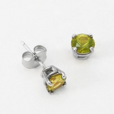 3mm, 4mm or 5mm Round Mesa Verde Peridot Stud Earrings in Sterling Silver