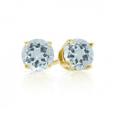 3mm, 4mm or 5mm Round Aquamarine Stud Earrings in 14kt Gold