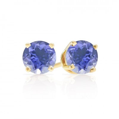 3mm, 4mm or 5mm Round Night Sky Iolite Stud Earrings in 14kt Gold