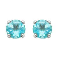 3mm, 4mm or 5mm Round Blue Apatite Stud Earrings in Sterling Silver