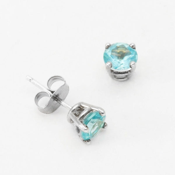 3mm, 4mm or 5mm Round Blue Apatite Stud Earrings in Sterling Silver