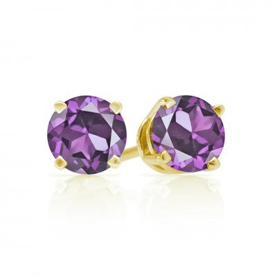 3mm, 4mm or 5mm Round Iris Amethyst Stud Earrings in 14kt Gold