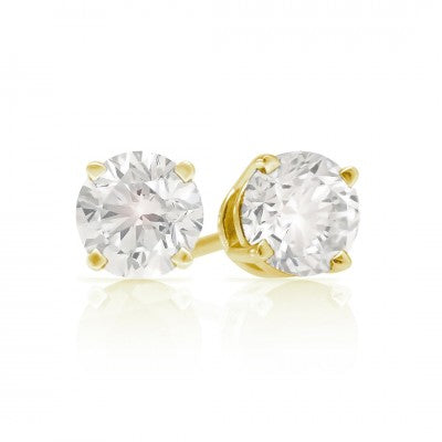 3mm, 4mm or 5mm Round White Quartz Stud Earrings in 14kt Gold