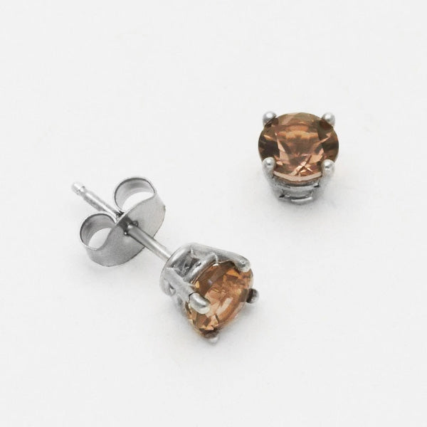 3mm, 4mm or 5mm Round Smoky Quartz Stud Earrings in Sterling Silver