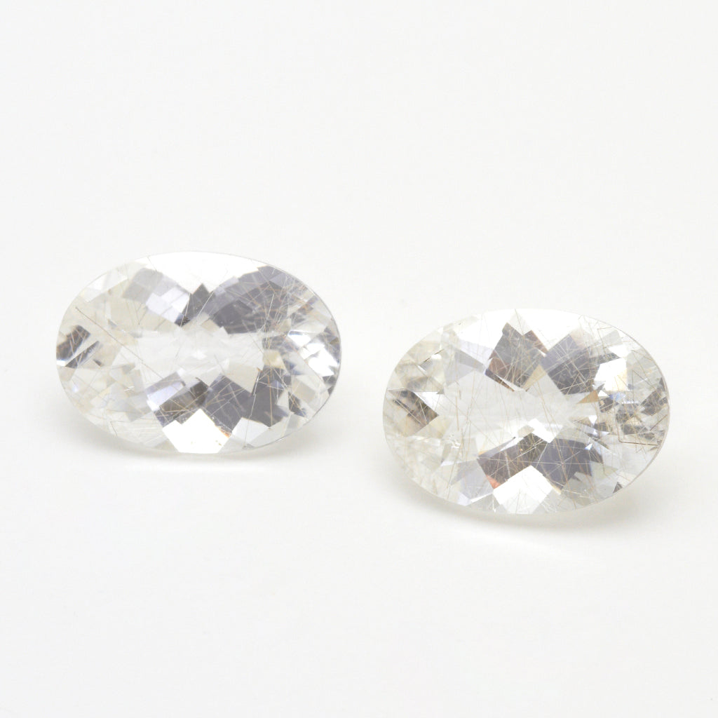 14x10mm Rutilated Quartz Checkerboard Ovals - Light Rutile