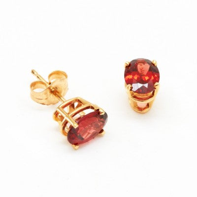 7x5 Natural Oval Raja Garnet Stud Earrings in 14k Yellow Gold
