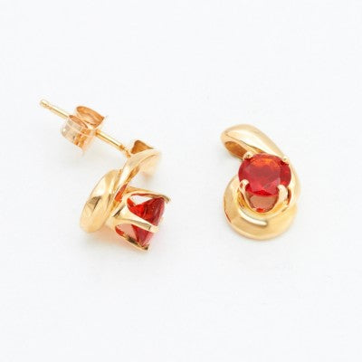5mm Round Natural Orange Mexican Fire Opal Curl Earrings in 14kt Gold