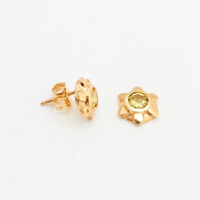 4mm Round Yellow Australian Sapphire Sun Post Earrings in 14kt Rose Gold