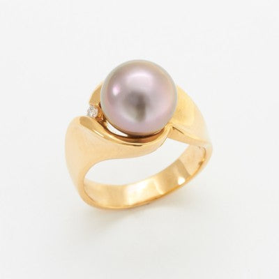 10mm Round Cortez Pearl & Diamond Bypass Ring in 18kt Yellow Gold