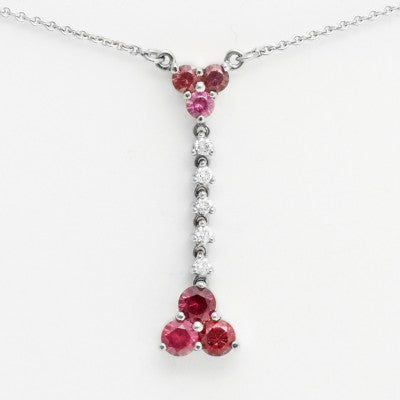 Mixed Round Natural Nyala Ruby & Diamond Drop Necklace in 18kt White Gold