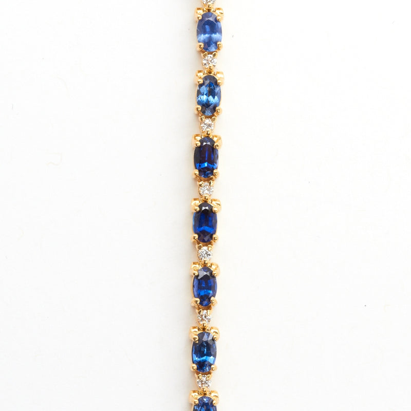 5x3mm Oval Ceylon Sapphire and Diamond Tennis Bracelet in 18k Yellow Gold