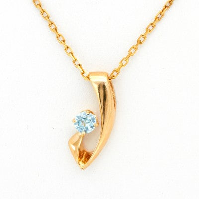 4mm Round Blue Zircon Hook Pendant in 14kt Yellow Gold