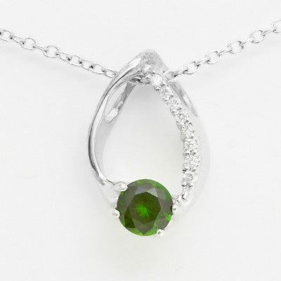 8mm Round Natural Imperial Diopside & Diamond Teardrop Pendant in 14kt White Gold
