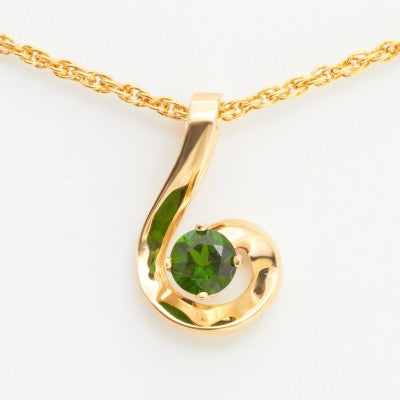 6mm Round Natural Imperial Diopside Hook Pendant in 14kt Gold