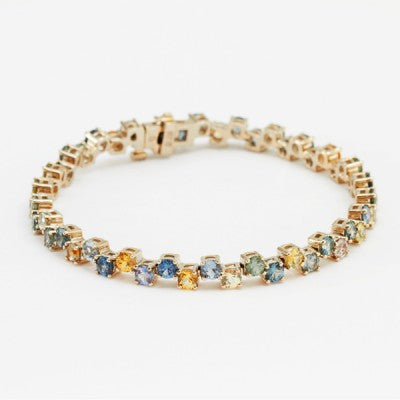 18K Gold 2 Tone Round Cut Natural Diamond and Yellow Sapphire Bracelet –  ASSAY
