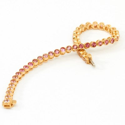 3mm Round California Pink Tourmaline Milgrain Tennis Bracelet in 14k Yellow Gold 