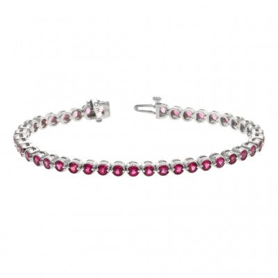 3mm Rnd Pink Tourmaline Milgrain Bracelet in 14k gold