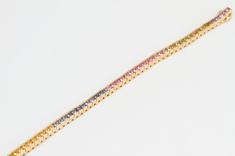 2.5mm Round Rainbow Sapphire Bracelet in 14kt Yellow Gold