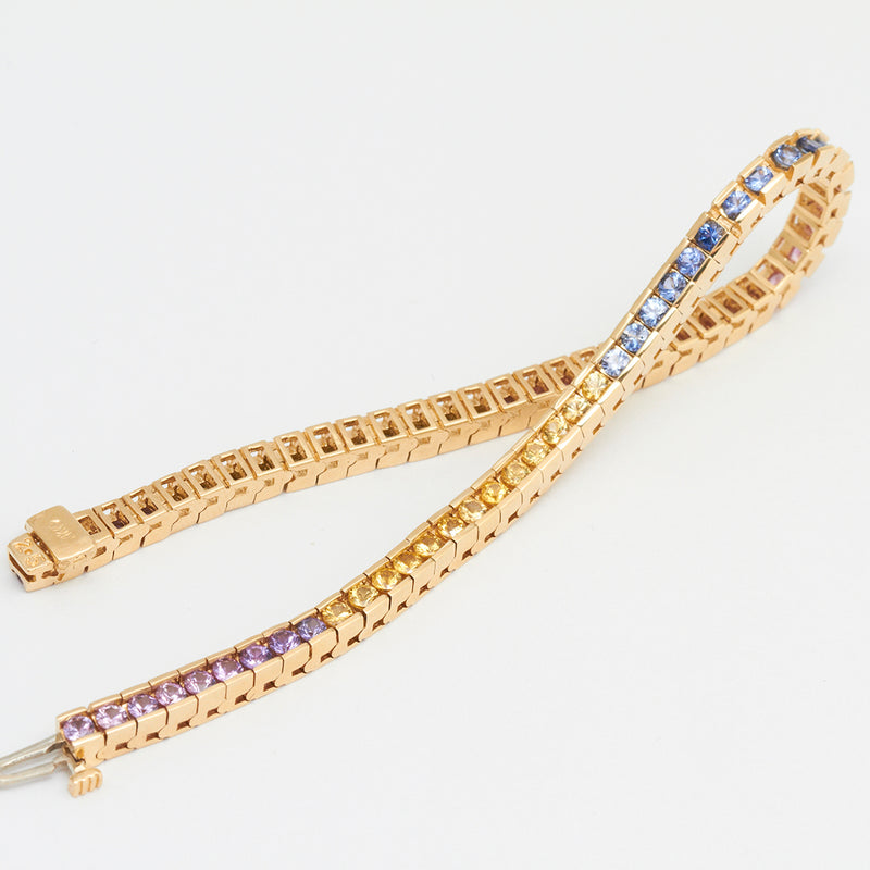 2.5mm Round Rainbow Sapphire Bracelet in 14kt Yellow Gold