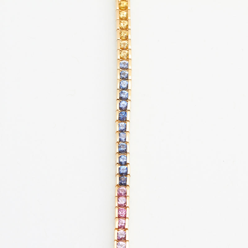 2.5mm Round Rainbow Sapphire Bracelet in 14kt Yellow Gold