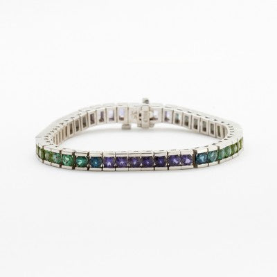 Multi-Color Multi Gemstone Platinum Over Sterling Silver Tennis Bracelet  12.41ctw - DOJ089 | JTV.com