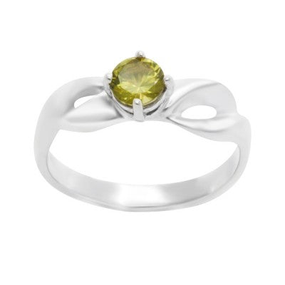 5mm Round Mesa Verde Peridot bow Ring in Sterling Silver