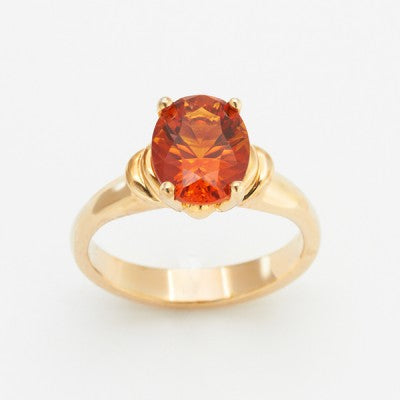 10x8mm Oval Fire Citrine Ring in 14kt Yellow Gold