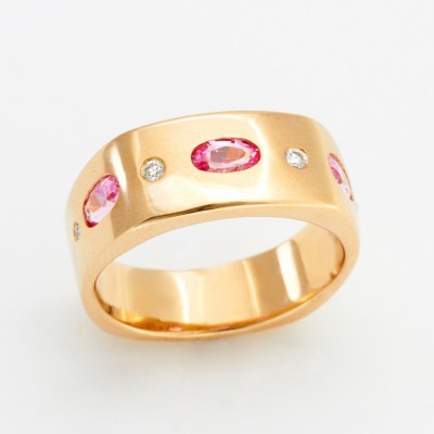 5x3mm Oval Pink Spinel & Diamond Cuff Ring in 14kt Gold
