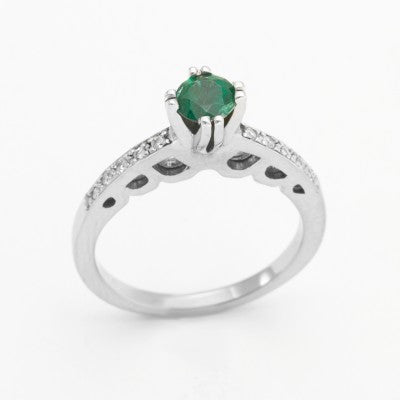 5mm Round Emerald & Diamond Cut Out Ring in 14kt White Gold