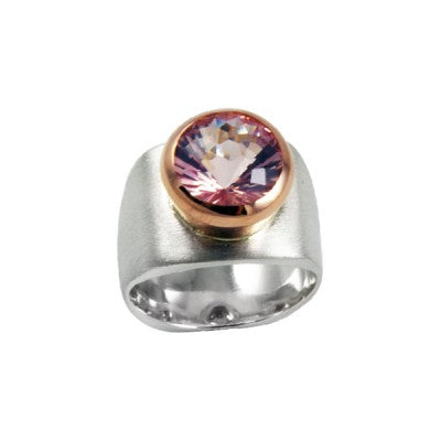 10mm Round Rose Quartz in a 14kt Rose Gold & Sterling Silver Bezel Ring