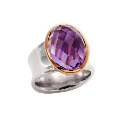 16x12mm Checkerboard Oval Iris Amethyst™ in a 14kt Rose Gold & Sterling Silver Bezel Ring