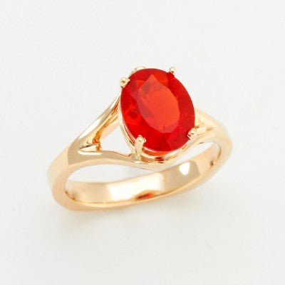 10x8mm Oval Red Mexican Fire Opal Ring in 14kt Yellow Gold