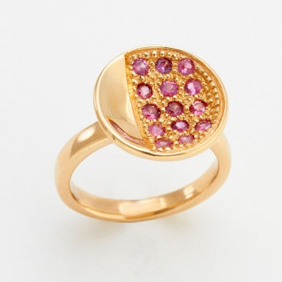 2mm round Natural Nyala Ruby Disc Ring in 14kt Gold