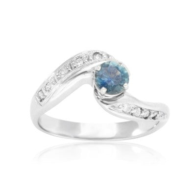 5mm Round Montana Sapphire & Diamond Ring in 14kt White Gold