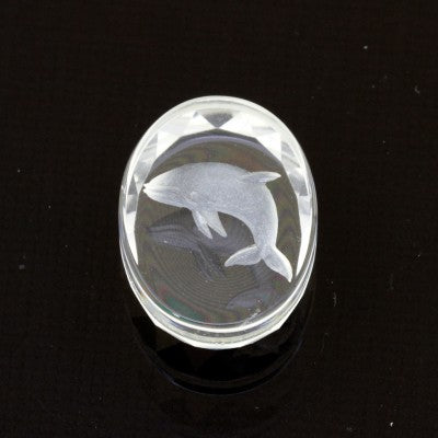 16x12mm Oval Synch Cut White Quartz Whale Intaglio Carving 