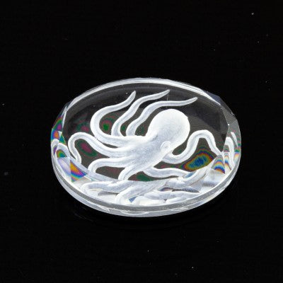 16x12mm Oval Synch Cut White Quartz Octopus Intaglio Carving