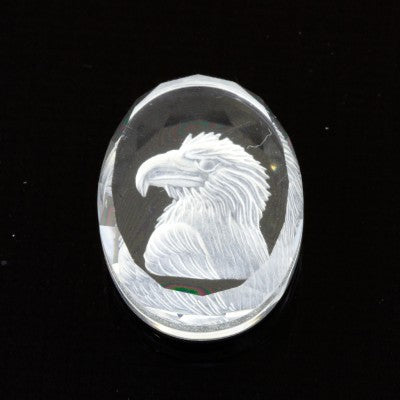 16x12mm Oval Synch Cut White Quartz Eagle Intaglio Carving