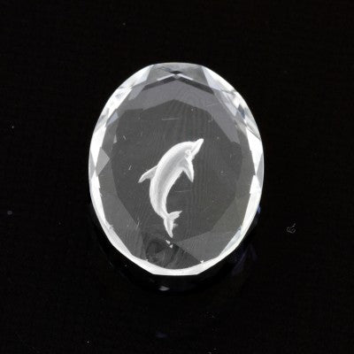 16x12mm Oval White Quartz Dolphin Intaglio Carving